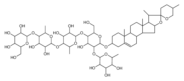 β-D-Glucopyranoside, (3β,25R)-spirost-5-en-3-yl O-6-deoxy-α-L-mannopyranosyl-(1→2)-O-[O-β-D-glucopyranosyl-(1→4)-O-6-deoxy-α-L-mannopyranosyl-(1→4)-6-deoxy-α-L-mannopyranosyl-(1→4)] Structure