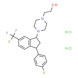 trans-4-[3-(4-fluorophenyl)-2,3-dihydro-6-(trifluoromethyl)-1H-inden-1-yl]piperazine-1-ethanol dihydrochloride Structure