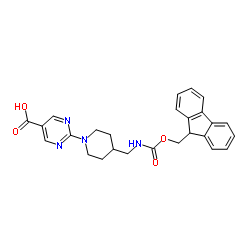 2-[4-({[(9H-Fluoren-9-ylmethoxy)carbonyl]amino}methyl)-1-piperidinyl]-5-pyrimidinecarboxylic acid Structure