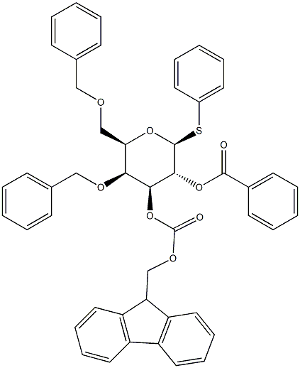 苯基 4,6-二-O-(苯基甲基)-1-硫代-BETA-D-吡喃半乳糖苷 2-苯甲酸酯 3-(9H-芴-9-基甲基碳酸酯)结构式