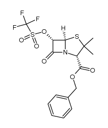 (2S,5R,6S)-Benzyl 3,3-Dimethyl-7-oxo-6-[[(trifluoromethyl)sulfonyl]oxy]-4-thia-1-azabicyclo[3.2.0]heptane-2-carboxylate结构式