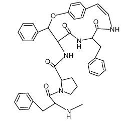 1-(N-methyl-L-phenylalanyl)-L-proline (4S)-7t-benzyl-5,8-dioxo-3t-phenyl-2-oxa-6,9-diaza-1(1,4)-benzena-cycloundecaphan-10c-en-4r-ylamide结构式