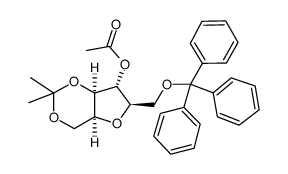 4-O-乙酰基-2,5-酐-1,3-O-异亚丙基-6-O-三苯甲游基-D-葡萄烯糖结构式