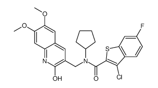 Benzo[b]thiophene-2-carboxamide, 3-chloro-N-cyclopentyl-N-[(1,2-dihydro-6,7-dimethoxy-2-oxo-3-quinolinyl)methyl]-6-fluoro- (9CI)结构式