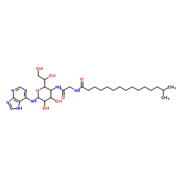 N-(1H-Purin-6-yl)-4-[[[(14-methyl-1-oxopentadecyl)amino]acetyl]amino]-4-deoxy-β-L-glycero-L-manno-heptopyranosylamine结构式