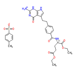 N-[4-[2-(2-氨基-4,7-二氢-4-氧代-3H-吡咯并[2,3-d]嘧啶-5-基)乙基]苯甲酰基]-L-谷氨酸 1,5-二甲酯对甲苯磺酸盐结构式