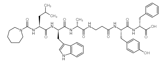 (2R)-2-[[(2S)-2-[3-[[(2R)-2-[[(2R)-2-[[(2S)-2-(azepane-1-carbonylamino)-4-methylpentanoyl]amino]-3-(1H-indol-3-yl)propanoyl]amino]propanoyl]amino]propanoylamino]-3-(4-hydroxyphenyl)propanoyl]amino]-3-phenylpropanoic acid Structure