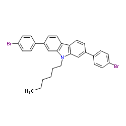 2,7-Bis(4-bromophenyl)-9-hexyl-9H-carbazole Structure