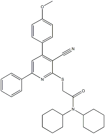 2-((3-Cyano-4-(4-methoxyphenyl)-6-phenylpyridin-2-yl)thio)-N,N-dicyclohexylacetamide Structure