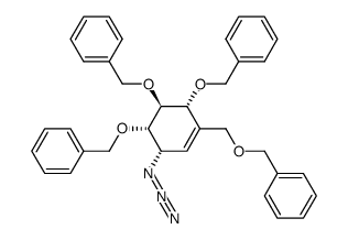 1D-(1,3,6/2)-6-azido-4-benzyloxymethyl-1,2,3-tri-O-benzyltrihydroxycyclohex-4-ene结构式