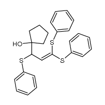 1-[1,3,3-tris(phenylthio)prop-2-enyl]cyclopentanol结构式