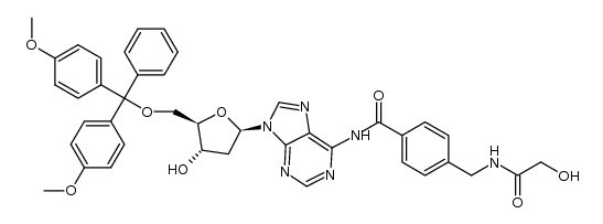 N-(9-((2R,4S,5R)-5-((bis(4-methoxyphenyl)(phenyl)methoxy)methyl)-4-hydroxytetrahydrofuran-2-yl)-9H-purin-6-yl)-4-((2-hydroxyacetamido)methyl)benzamide结构式