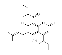 5,7-Dihydroxy-6-(3-methyl-2-butenyl)-8-(2-methyl-1-oxobutyl)-4-(1-methylpropyl)-2H-1-benzopyran-2-one结构式