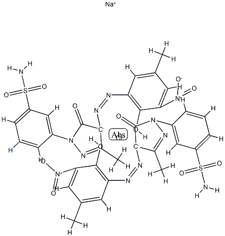 二[3-[4,5-二氢-4-[(2-羟基-5-甲基-3-硝基苯)偶氮-3-甲基-5-氧代-1H-1-吡唑基]]苯磺酰胺(2-)]合铬酸(1-)钠结构式