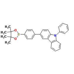 9-苯基-3-(4-(4,4,5,5-四甲基-1,3,2-二氧杂硼烷-2-基)苯基)-9H-咔唑结构式