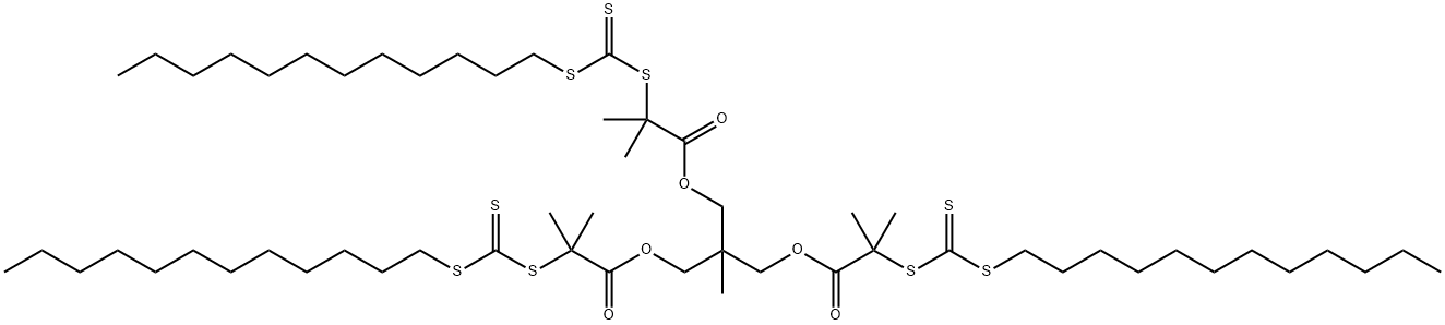 2-((((2-(((十二烷基硫基)硫代硫基)硫基)-2-甲基丙酰基)氧基)甲基)-2-甲基丙烷-1,3-二基双((2-(((十二烷基硫基)硫代羰基)硫基)-2-丙酸甲酯)结构式