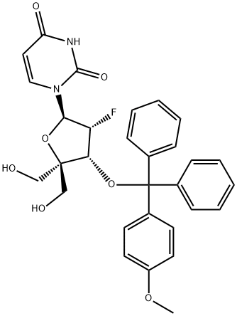 2'-Deoxy-2'-fluoro-4'-C-(hydroxymethyl)-3'-O-[(4-methoxyphenyl)diphenylmethyl]-uridine结构式
