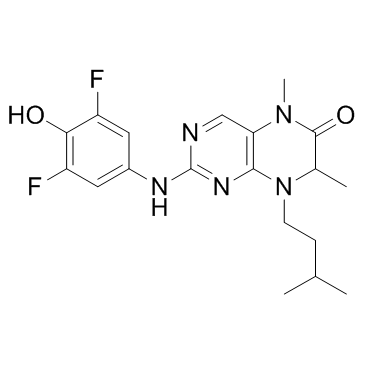 2-[(3,5-二氟-4-羟基苯基)氨基]-7,8-二氢-5,7-二甲基-8-(3-甲基丁基)-6(5H)-蝶啶酮结构式