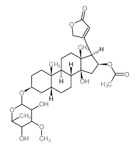 Card-20(22)-enolide,16-(acetyloxy)-3-[(6-deoxy-3-O-methyl-a-L-mannopyranosyl)oxy]-14-hydroxy-, (3b,5b,16b)- (9CI)结构式
