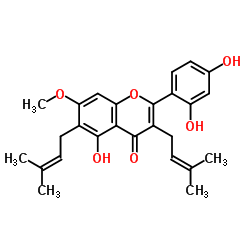 2',4',5-三羟基-7-甲氧基-6-(3-甲基-1-丁烯基)-3-(3-甲基-2-丁烯基)黄酮结构式