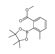 3-甲基-2-(4,4,5,5-四甲基-1,3,2-二氧硼杂环戊烷-2-基)苯甲酸甲酯结构式