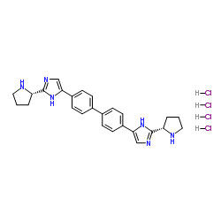 1H-咪唑, 5,5'-[1,1'-联苯]-4,4'-双[2-(2S)-2-吡咯烷盐酸盐结构式