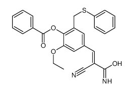 [4-[(E)-3-amino-2-cyano-3-oxoprop-1-enyl]-2-ethoxy-6-(phenylsulfanylmethyl)phenyl] benzoate Structure