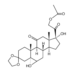 21-acetoxy-3,3-ethanediyldioxy-5,6ξ-epoxy-17-hydroxy-5ξ-pregnane-11,20-dione结构式