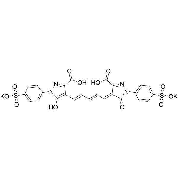 4-[5-[3-羧基-5-羟基-1-(4-磺苯基)-1H-吡唑-4-基]-2,4-亚戊二烯基]-4,5-二氢-5-氧代-1-(4-磺苯基)-1H-吡唑-3-羧酸二钾盐结构式