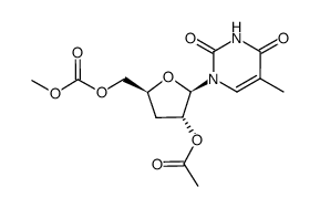 1-(2-O-acetyl-3-deoxy-5-O-methoxycarbonyl-β-D-erythro-pentofuranosyl)thymine Structure