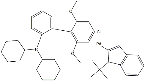 氯(1-叔丁基茚基)[2-(二环己基膦基)-2'',6''-二甲氧基-1,1''-联苯]钯(II)结构式