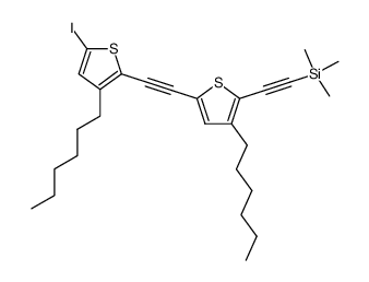 [3-Hexyl-5-(3-hexyl-5-iodo-thiophen-2-ylethynyl)-thiophen-2-ylethynyl]-trimethyl-silane结构式
