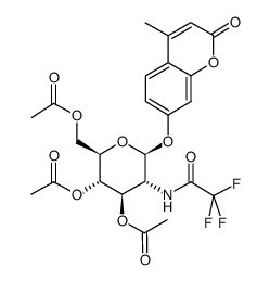 4-甲基香豆素基-3,4,6-三-氧-乙酰基-2-脱氧-2-三氟乙酰氨基-β-D-吡喃葡萄糖苷结构式