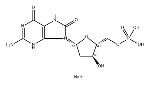 5'-Guanylic acid, 2'-deoxy-7,8-dihydro-8-oxo-, sodium salt (1:2) Structure