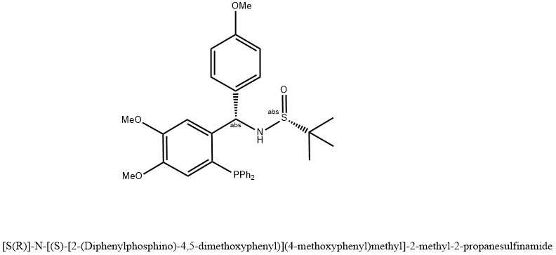 [S(R)]-N-[(S)-[2-(二苯基膦)-4,5-二甲氧基苯基](4-甲氧基苯基)甲基]-2-叔丁基亚磺酰胺结构式