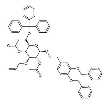 3,4-di(benzyloxy)phenethyl 2,4-di-O-acetyl-3-O-allyl-6-O-trityl-β-D-glucopyranoside结构式