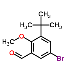 5-Bromo-2-methoxy-3-(2-methyl-2-propanyl)benzaldehyde Structure