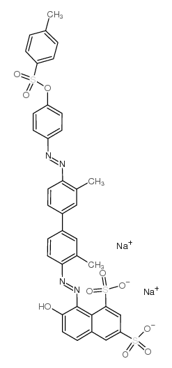 disodium 8-((3,3'-dimethyl-4'-(4-(4-methylphenylsulphonyloxy)phenylazo)(1,1'-biphenyl)-4-yl)azo)-7-hydroxynaphthalene-1,3-disulphonate structure