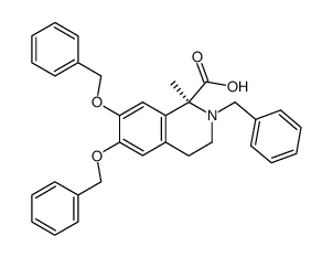 S-(+)-1,2,3,4-tetrahydro-6,7-dibenzyloxy-N-benzyl-1-methyl-isoquinoline-1-carboxylic acid结构式