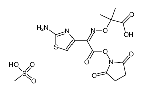 2-amino-4-[(1-carboxy-1-methyl-ethoxyimino)-(2,5-dioxo-pyrrolidin-1-yloxycarbonyl)-methyl]-thiazol-3-ium methanesulfonate结构式