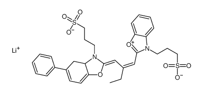 hydrogen 5-phenyl-3-(3-sulphonatopropyl)-2-[2-[[3-(3-sulphonatopropyl)-3H-benzoxazol-2-ylidene]methyl]but-1-enyl]benzoxazolium, lithium salt structure