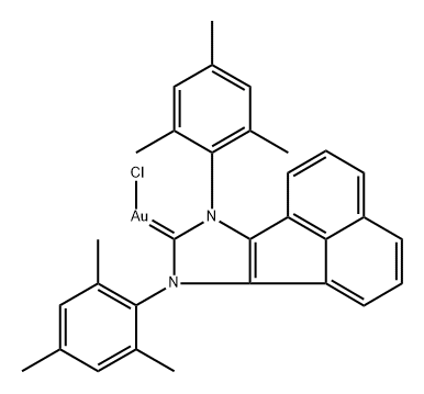 2,4,6-三甲基苯基苊并氮杂环卡宾-氯化金(I)络合物结构式