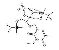 1-[(6R,8R,9R)-4-amino-9-[tert-butyl(dimethyl)silyl]oxy-6-[[tert-butyl(dimethyl)silyl]oxymethyl]-2,2-dioxo-1,7-dioxa-2λ6-thiaspiro[4.4]non-3-en-8-yl]-3-ethyl-5-methylpyrimidine-2,4-dione结构式