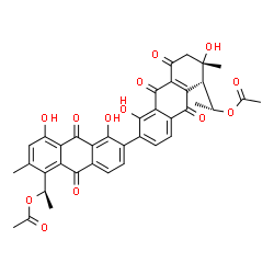 1',2',3',4',9,9',10,10'-Octahydro-1,3'α,8,8'-tetrahydroxy-3,3'-dimethyl-4α,4'α-di[(R)-1-(acetyloxy)ethyl]-1',9,9',10,10'-pentaoxo(7,7'-bianthracene)结构式
