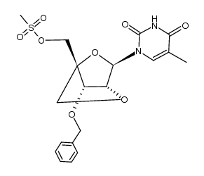 (1R,3R,4R,7S)-7-benzyloxy-1-methanesulfonoxymethyl-3-(thymin-1-yl)-2,5-dioxabicyclo[2.2.1]heptane结构式
