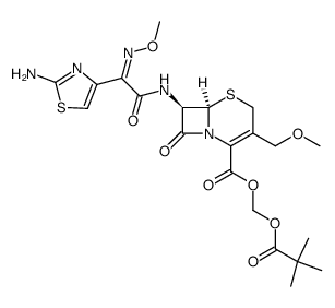 (pivaloyloxy)methyl (6R,7R)-7-((Z)-2-(2-aminothiazol-4-yl)-2-(methoxyimino)acetamido)-3-(methoxymethyl)-8-oxo-5-thia-1-azabicyclo[4.2.0]oct-2-ene-2-carboxylate结构式
