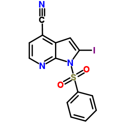 1-(Phenylsulphonyl)-4-cyano-2-iodo-7-azaindole Structure