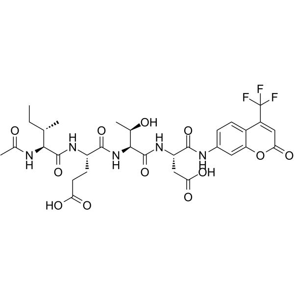 N-乙酰基-L-异亮氨酰-L-ALPHA-谷氨酰-L-苏氨酰-N-[2-氧代-4-(三氟甲基)-2H-1-苯并吡喃-7-基]-L-ALPHA-天冬氨酰胺结构式