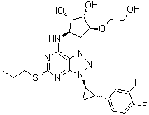 (1S,2S,3R,5S)-3-((3-((1R,2S)-2-(3,4-二氟苯基)环丙基)-5-(丙硫基)-3H-[1,2,3]三唑并[4,5-d]嘧啶-7-基)氨基)-5-(2-羟基乙氧基)环戊烷-1,2-二醇结构式