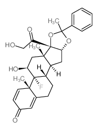 Pregna-1,4-diene-3,20-dione,9-fluoro-11,21-dihydroxy-16,17-[(1-phenylethylidene)bis(oxy)]-, (11b,16a)- (9CI)结构式